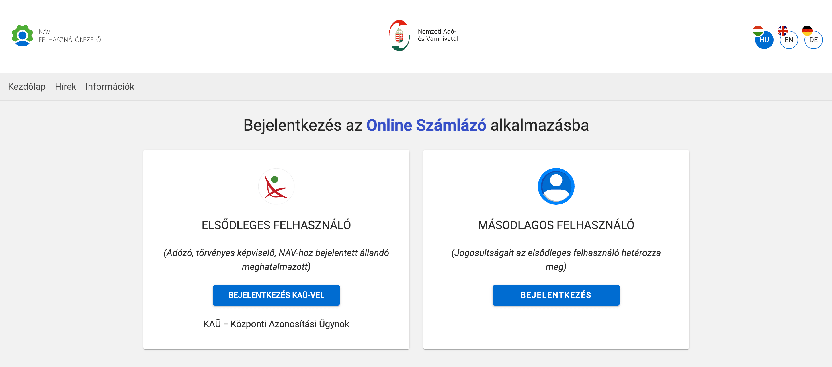 Bejelentkezés a NAV Online Számla rendszerbe