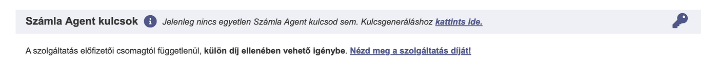 Számla Agent kulcsok blokk a Számlázz.hu Vezérlőpult oldalának alján