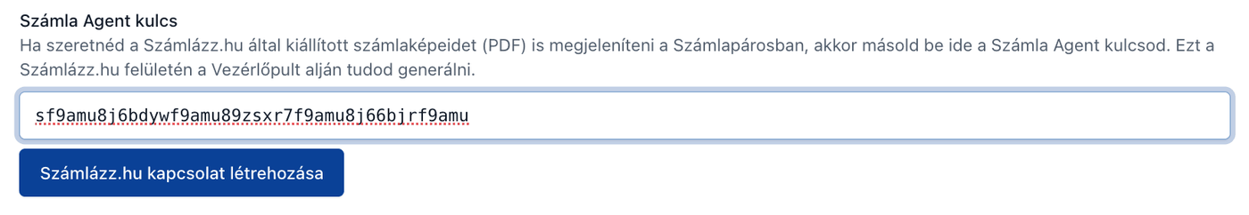 A Számla Agent kulcs megadása a SzámlaPárosban